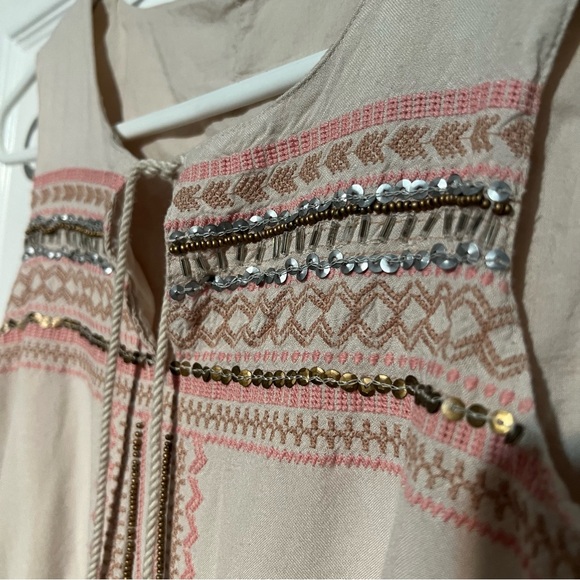 Chic Beige Embroidered Mini Dress - Picture 3 of 9